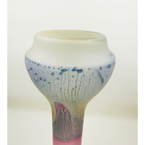 Rueven Art Glass Watercolor Drip Hand Painted Satin Bud Vase Ruffle Top 9 Inch - Picture 11 of 12